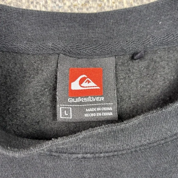 Y2K  Quiksilver Silver Crewneck Sweater Mens L Black Sweatshirt Classic Fit - Picture 4 of 8